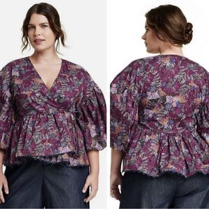 Kika Vargas X Target Top plus size 2X Coral Reef Scallop Edge Wrap Floral Blouse